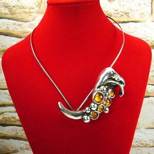 Rare Israel Amber & 925 Silver Calla Lily Combo: Pendant Necklace or Brooch